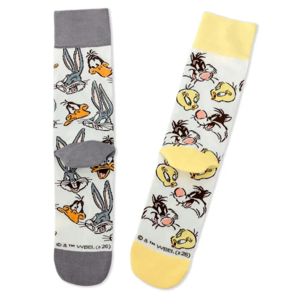 Hallmark : Looney Tunes™ Cartoon Faces Mismatched Novelty Crew Socks - Image 2