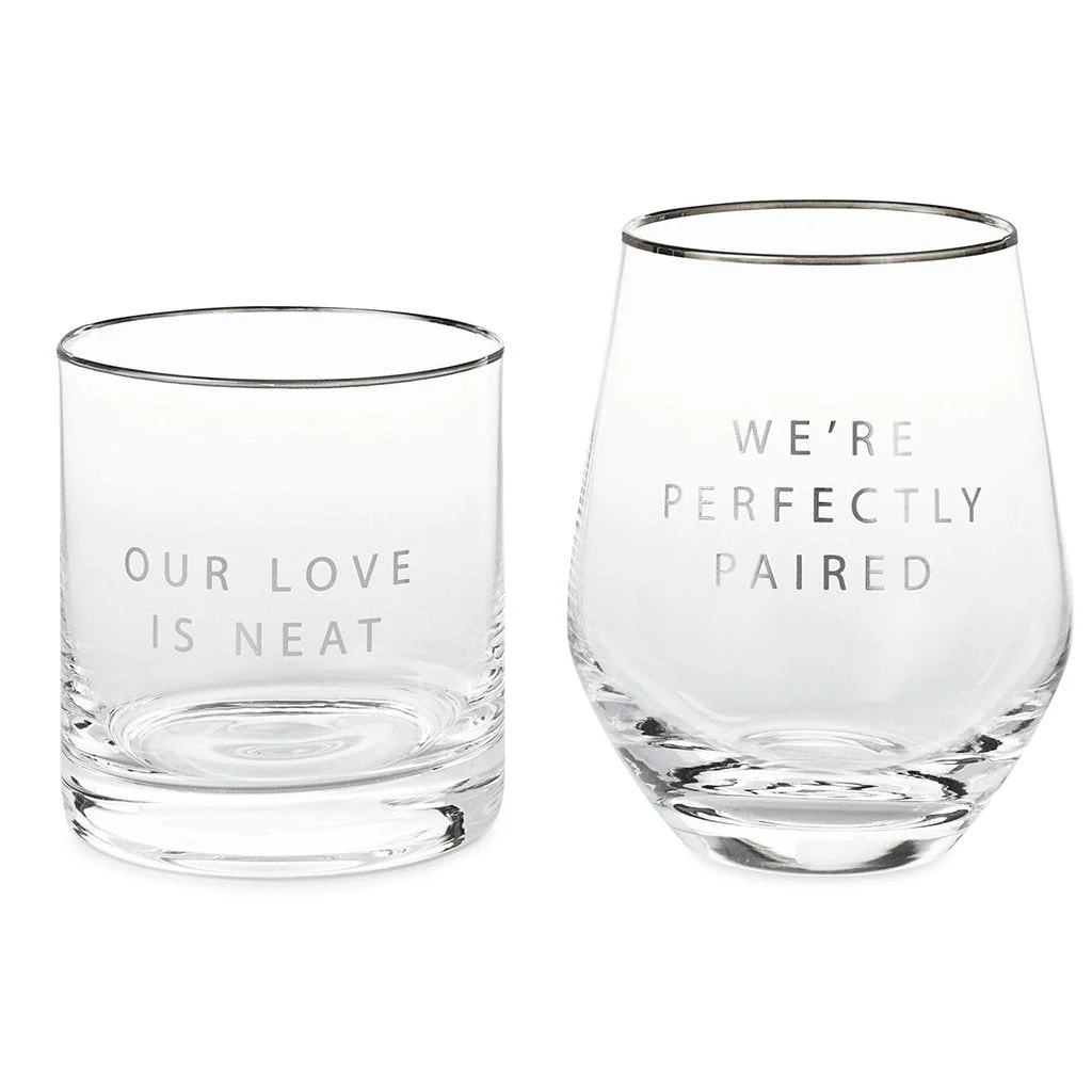 Hallmark : Lowball and Stemless Wine Glass, Set of 2