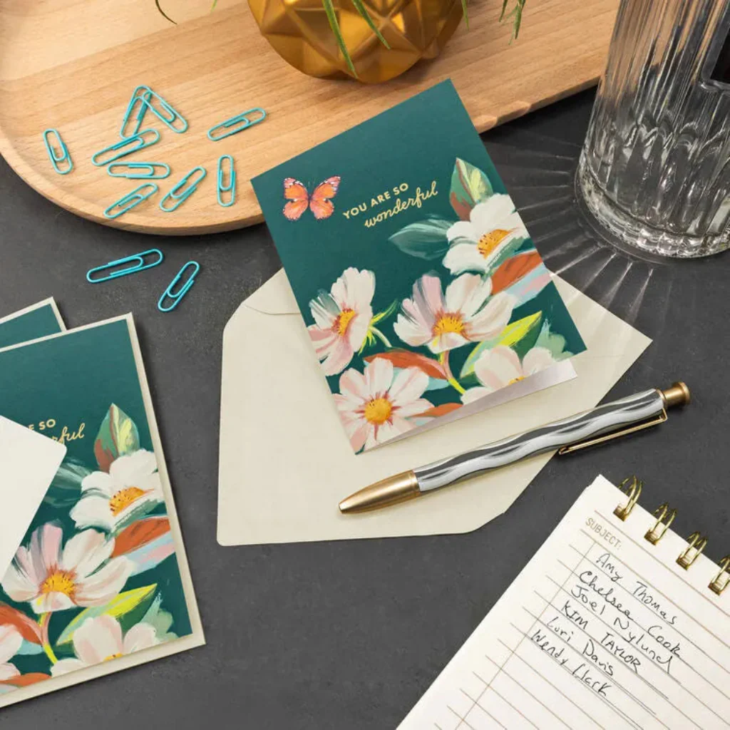 Hallmark : Painted Flowers on Teal Blank Note Cards Pack - Image 4