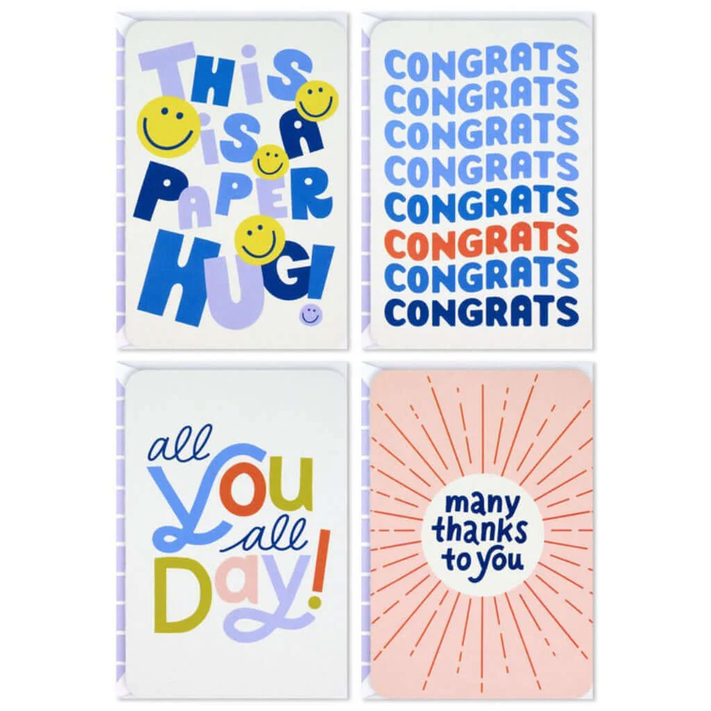 Hallmark : Playful Lettering Assorted Multi-Occasion Cards, Pack of 4
