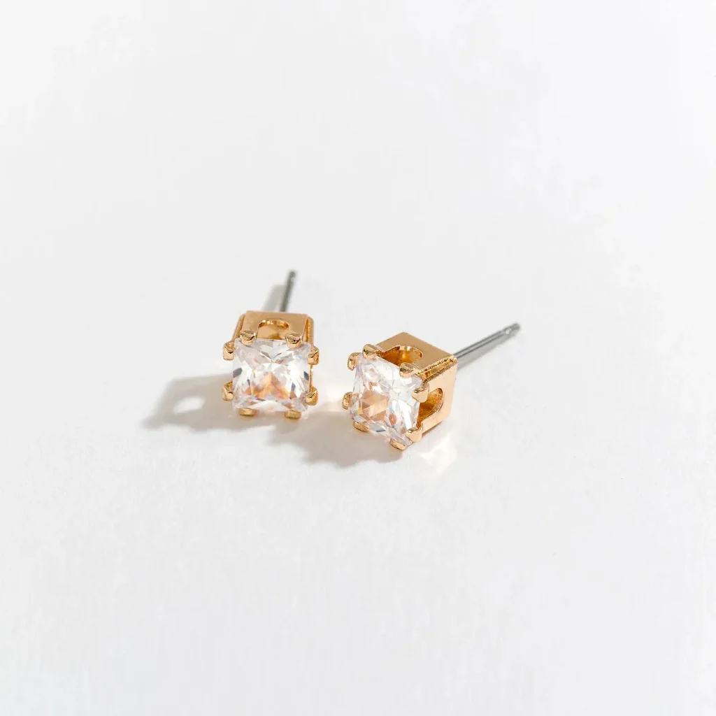 Howards Inc : 5mm Gold Square Cubic Zirconia Ear Sense Earrings