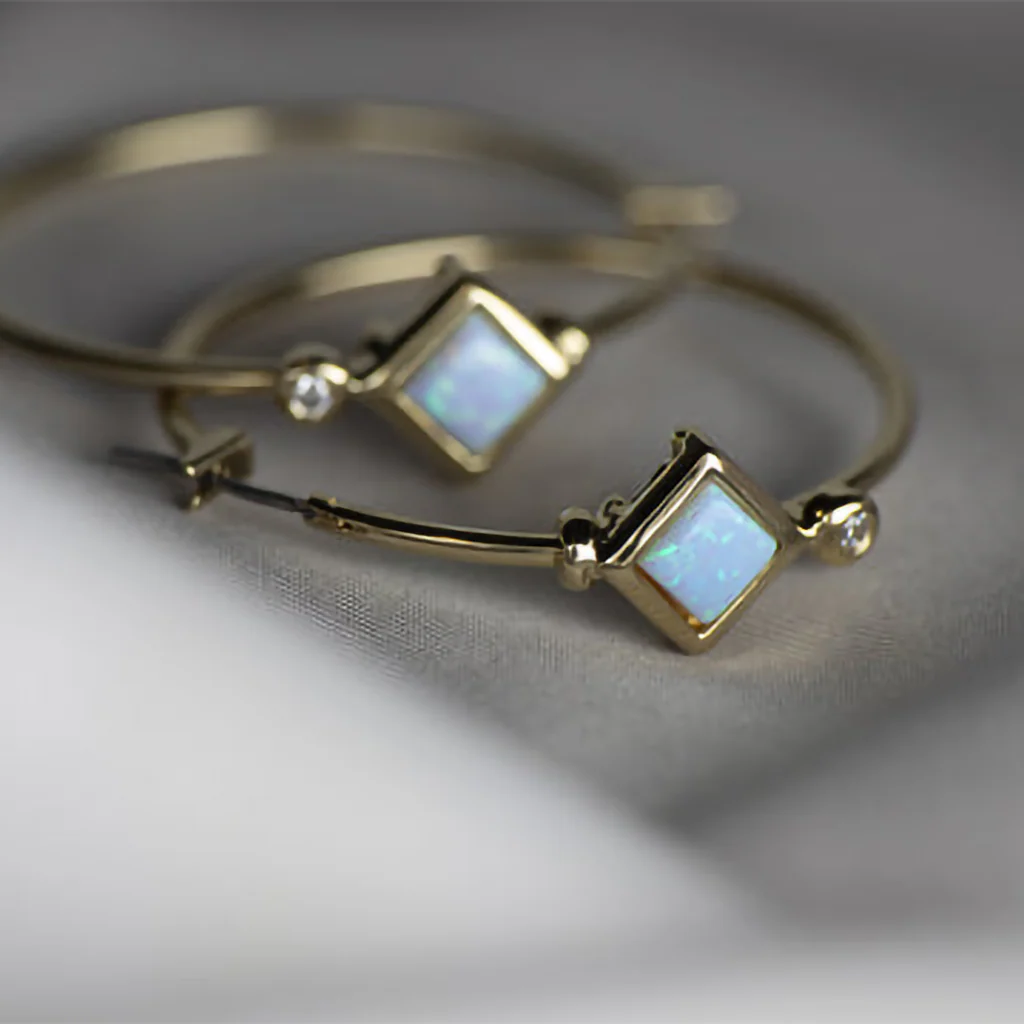 John Medeiros : Opalas do Mar Collection - Blue Diamond Opal Hoop Earrings - Gold - (Assorted Size Option) - Image 3