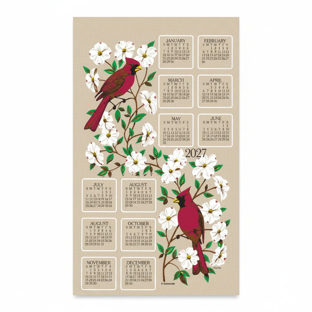 Kay Dee : Calendar Towel, Dogwood & Cardinals - 2027