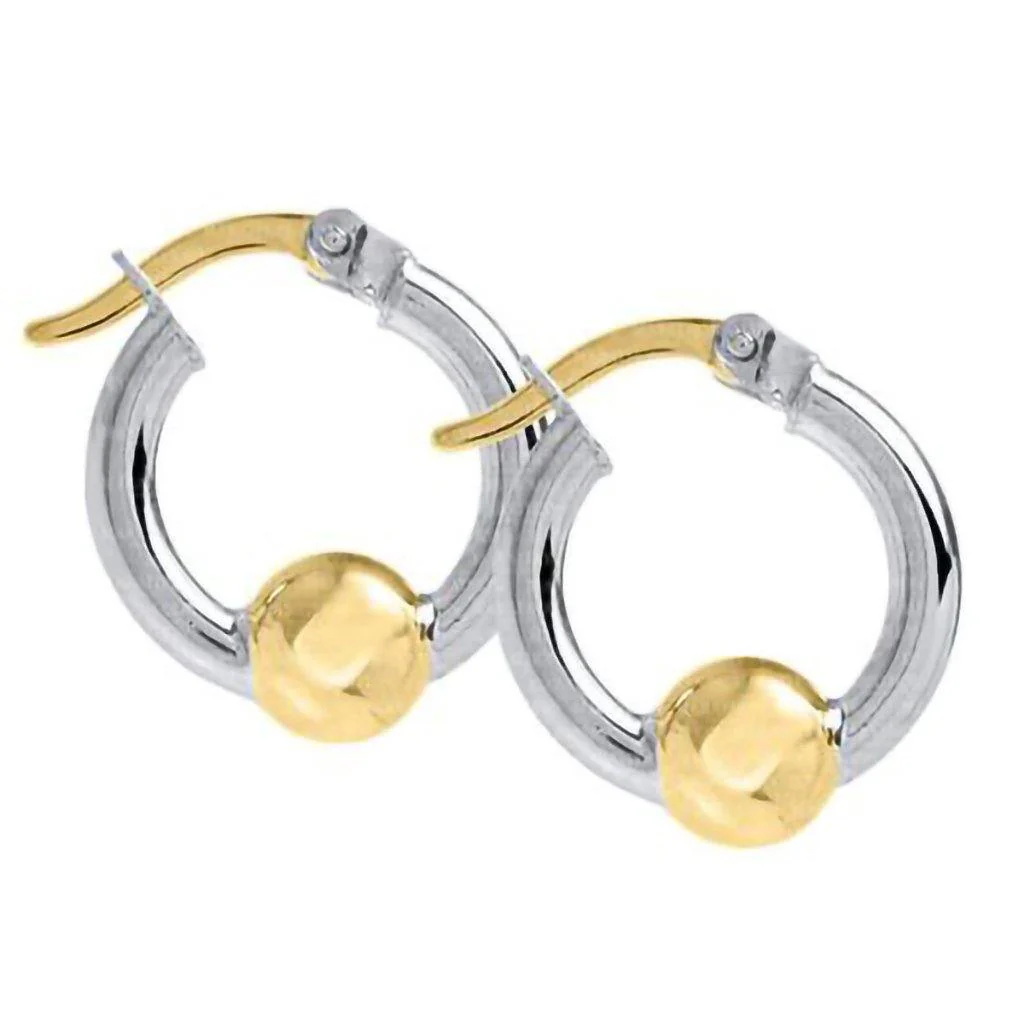 Cape Cod : Extra Small Gold Ball Hoop Earrings - Two Tone - Image 2