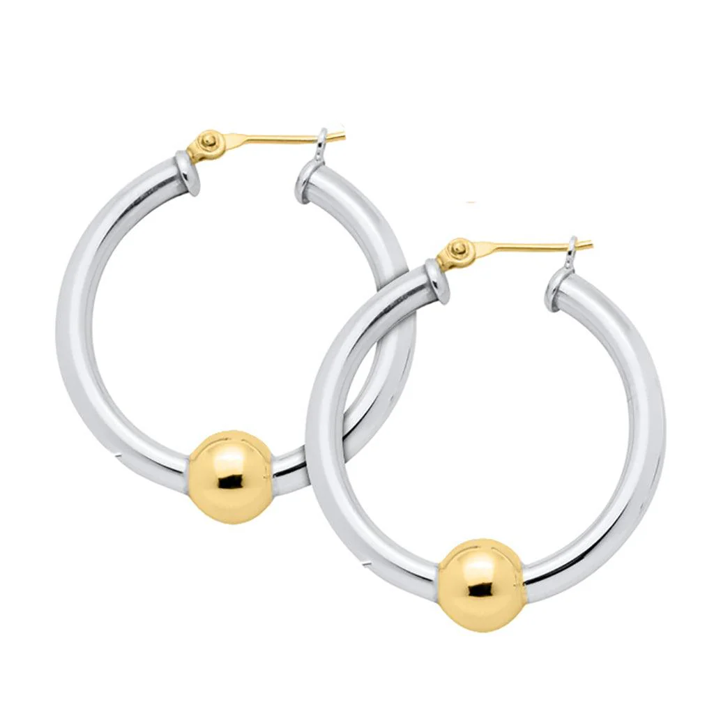 Cape Cod : Gold Large Ball Hoop Earrings - Two Tone - Image 2