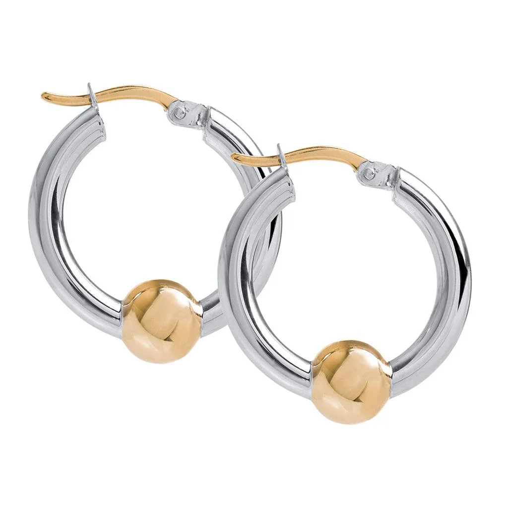 Cape Cod : Small Gold Ball Hoop Earrings - Two Tone - Image 2