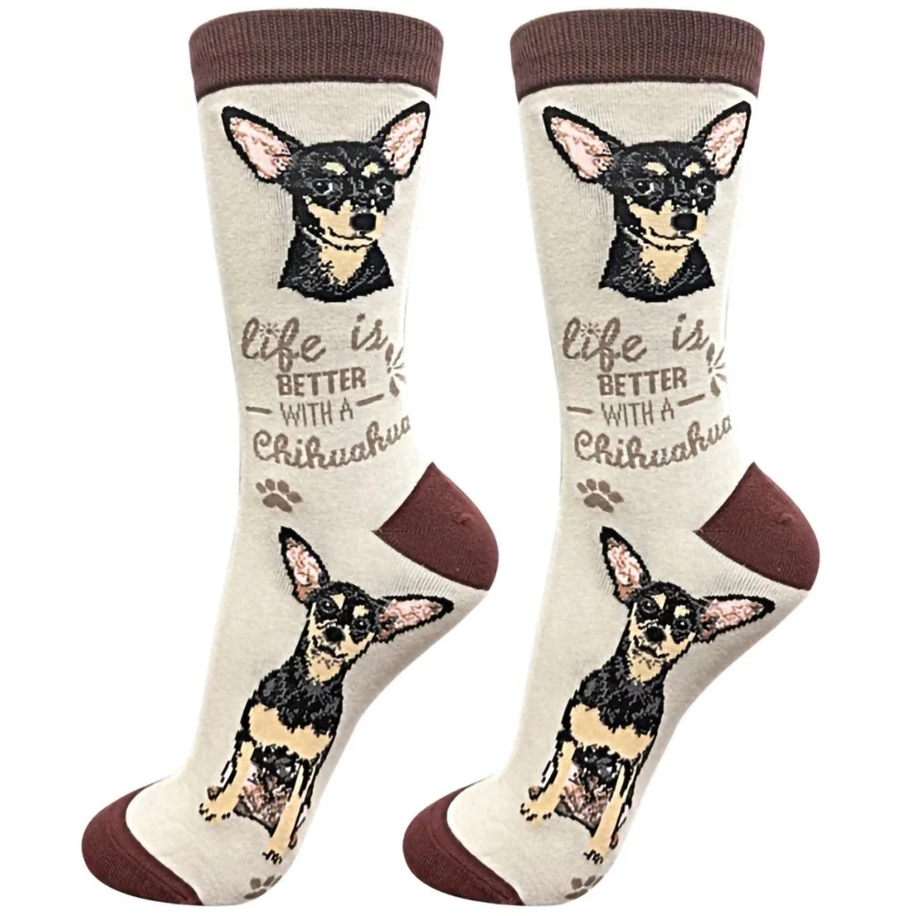 Life Is Better : Crew Socks - Black Chihuahua