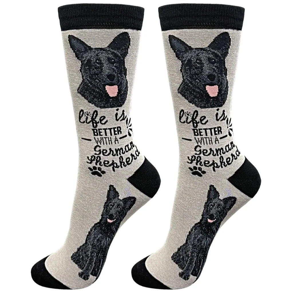 Life Is Better : Crew Socks - Black German Shepherd