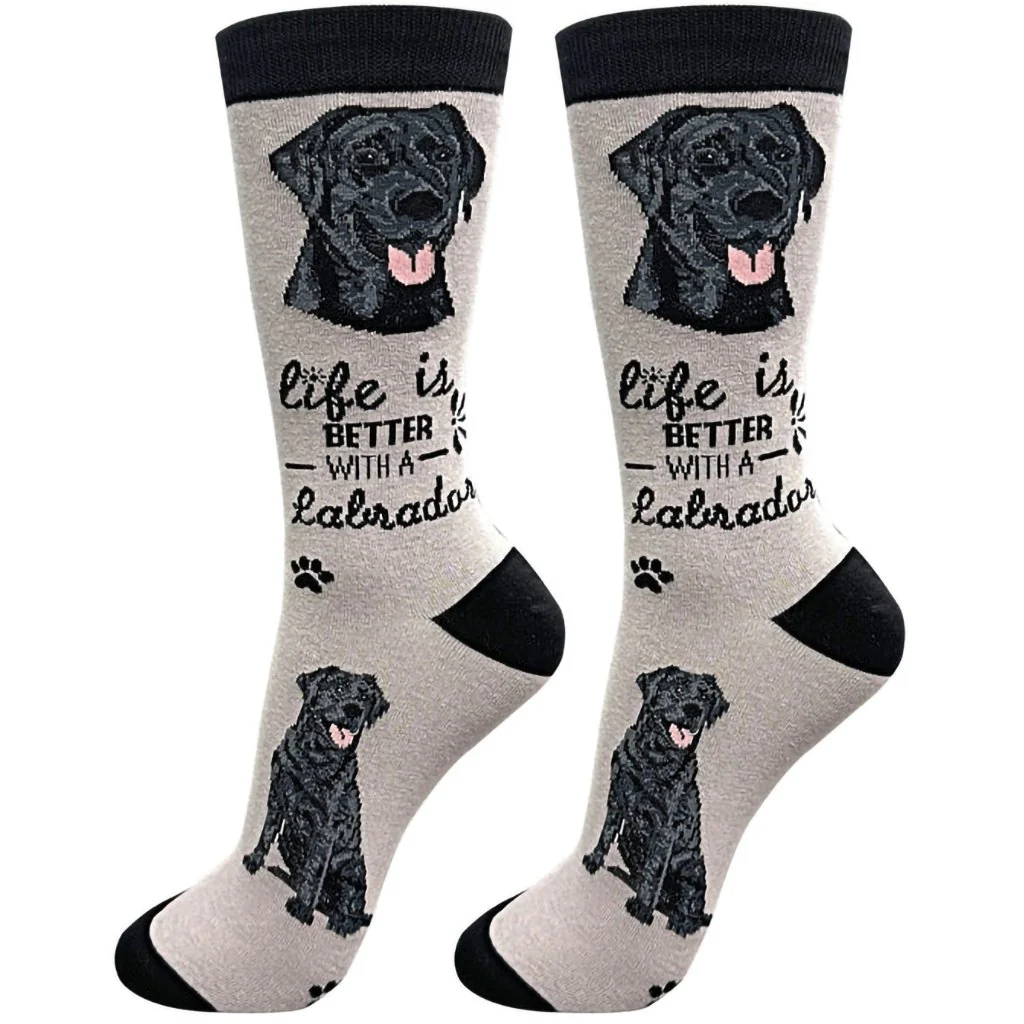 Life Is Better : Crew Socks Black Labrador - Grey