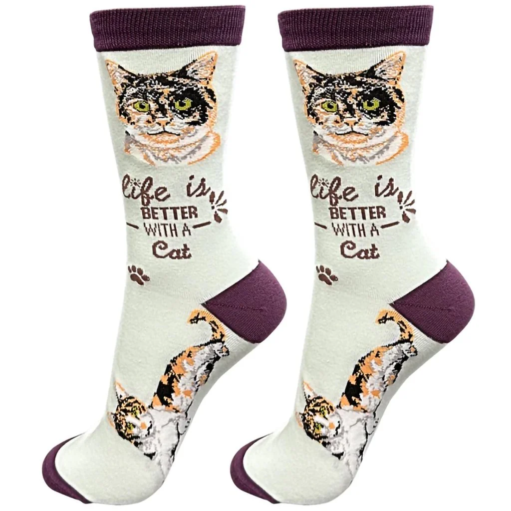 Life Is Better : Crew Socks - Calico Cat
