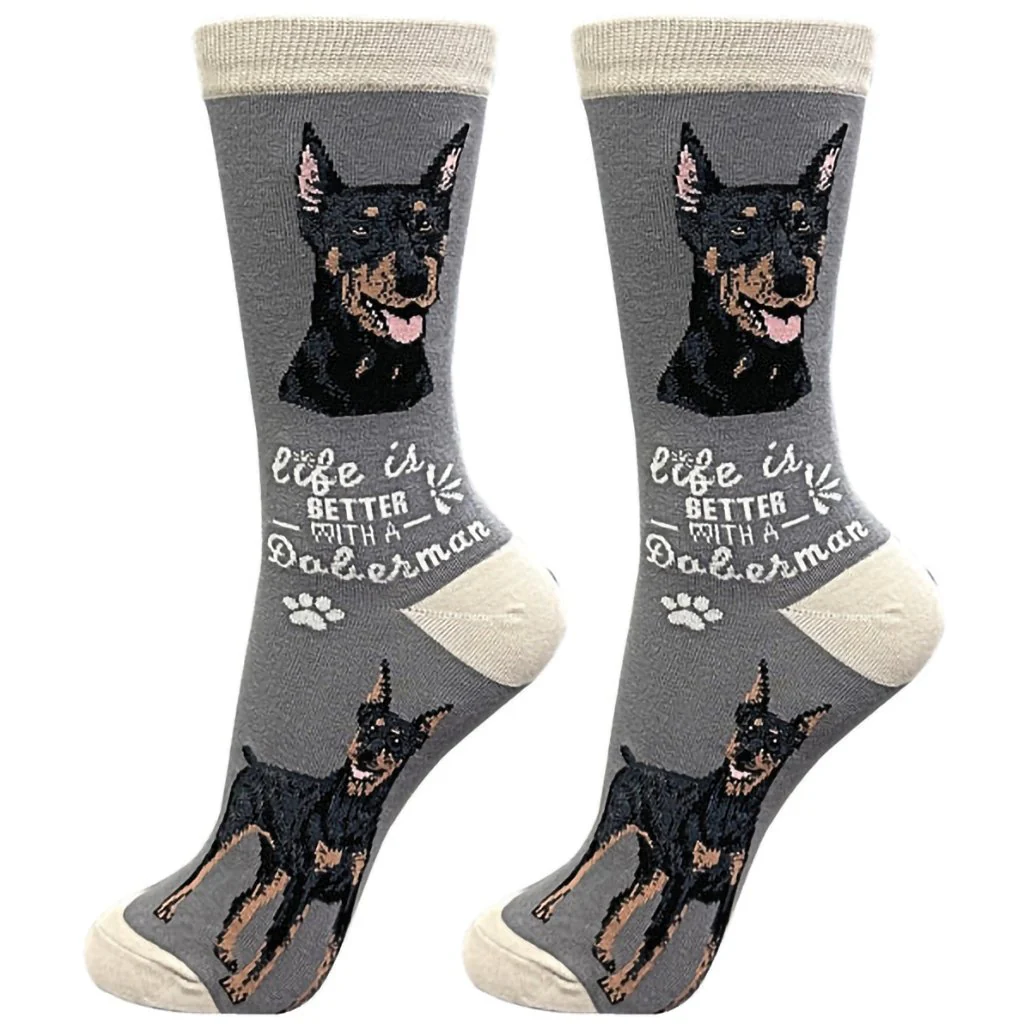 Life Is Better : Crew Socks - Doberman