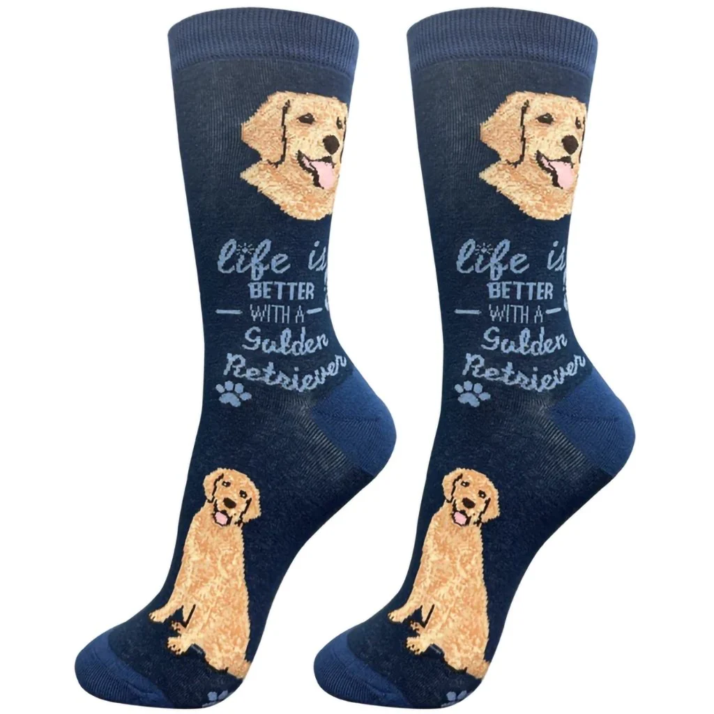 Life Is Better : Crew Socks - Golden Retriever - Dark Blue