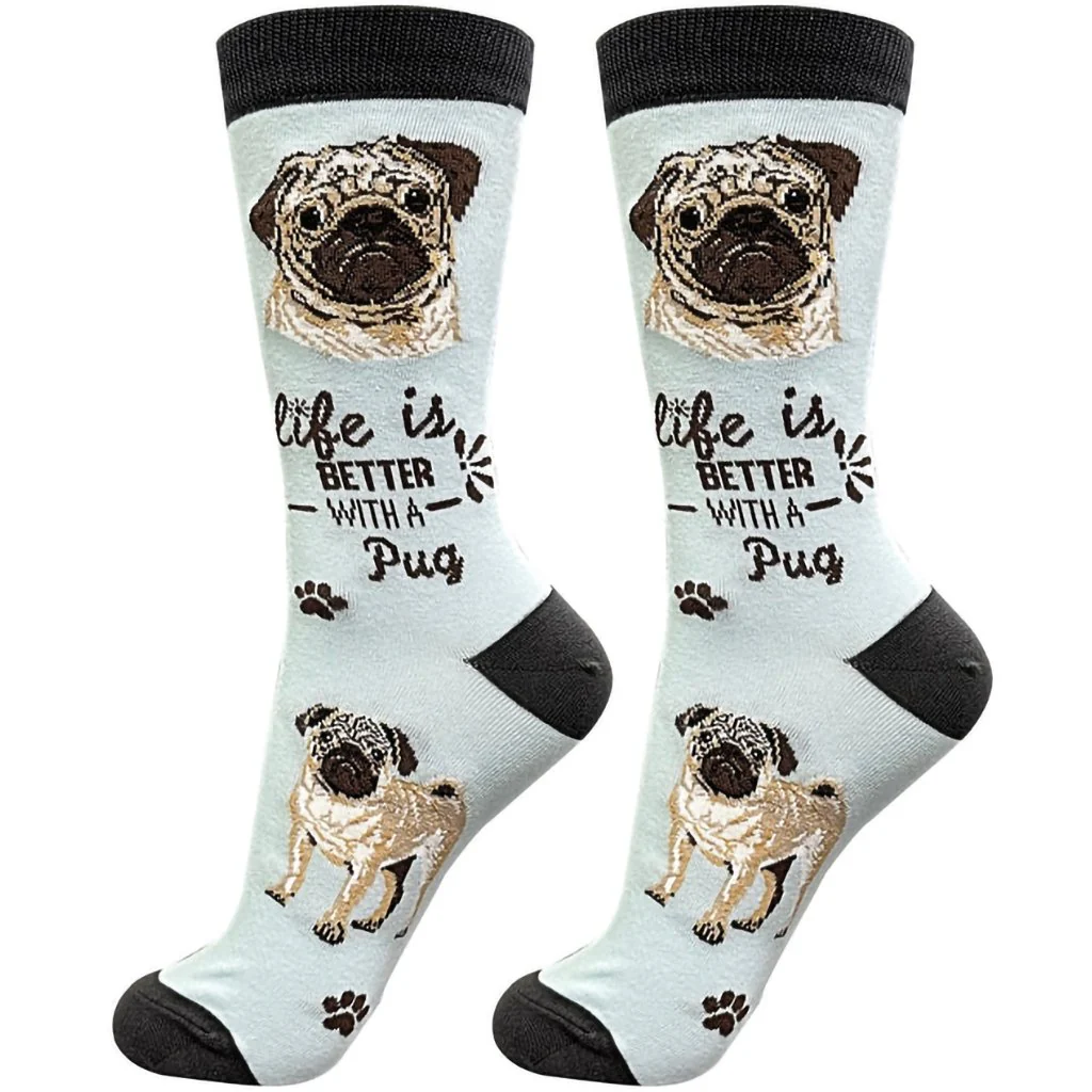 Life Is Better : Crew Socks - Pug