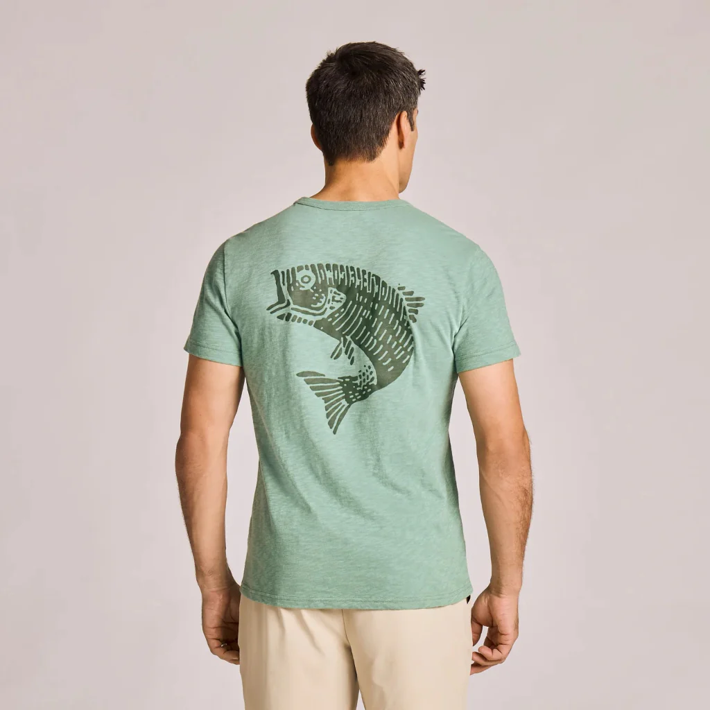 Life Is Good : Men's Woodcut Fish Short Sleeve Slub Slim T-Shirt - Image 2