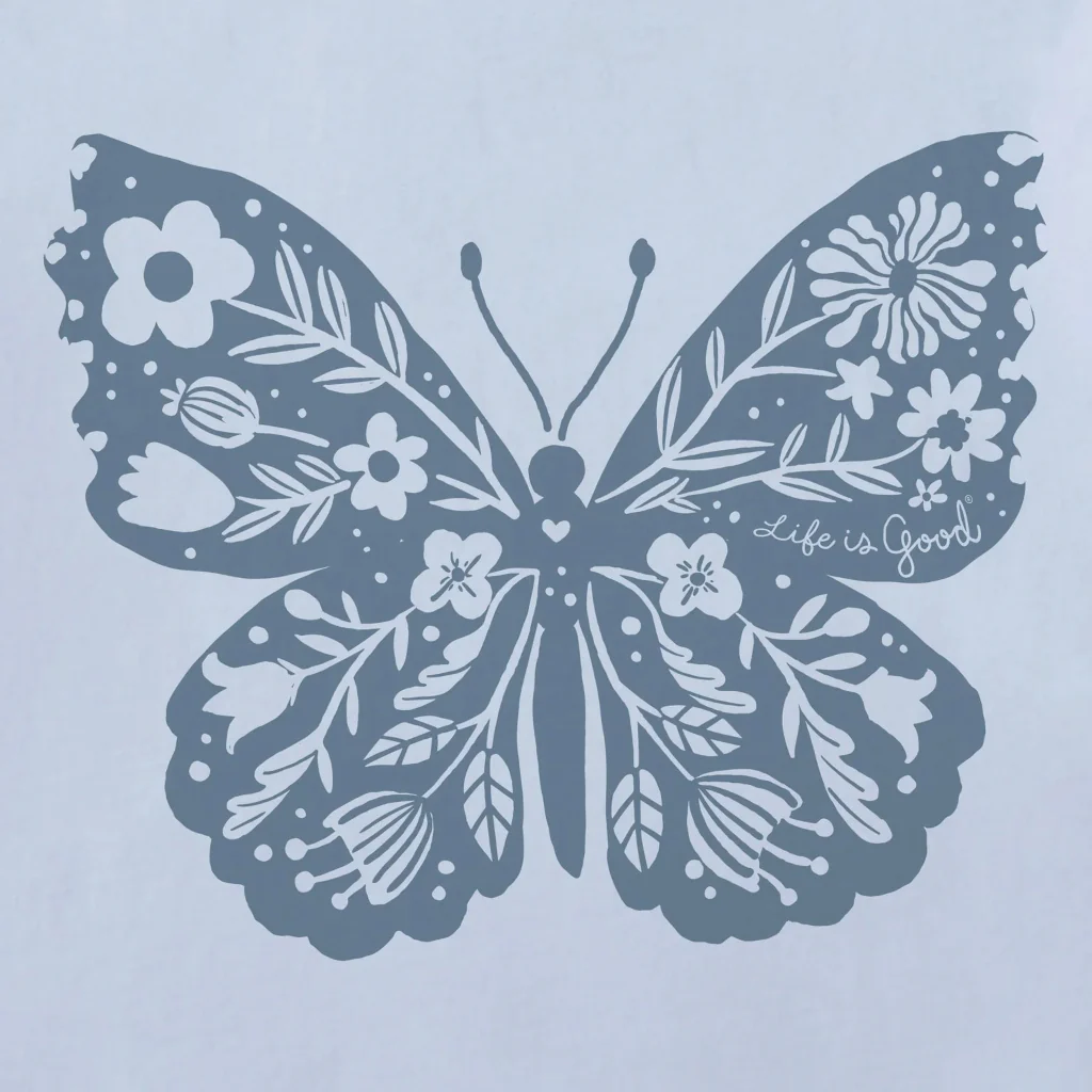 Life Is Good : Women's Floral Woodcut Butterfly Short Sleeve T-Shirt - Image 2