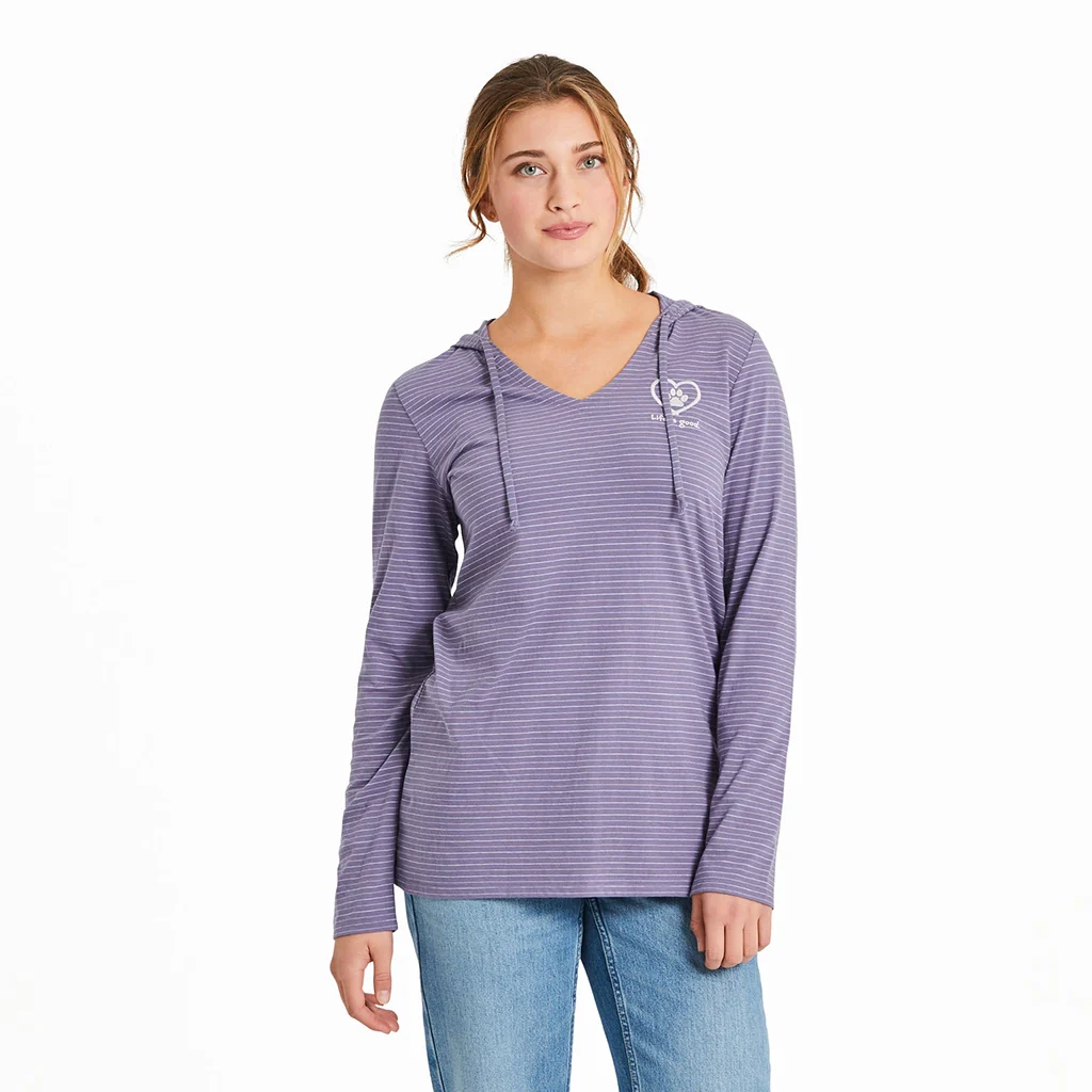 Life Is Good : Women's Pet Paw Crusher Hooded Tee - LITE Long Sleeve