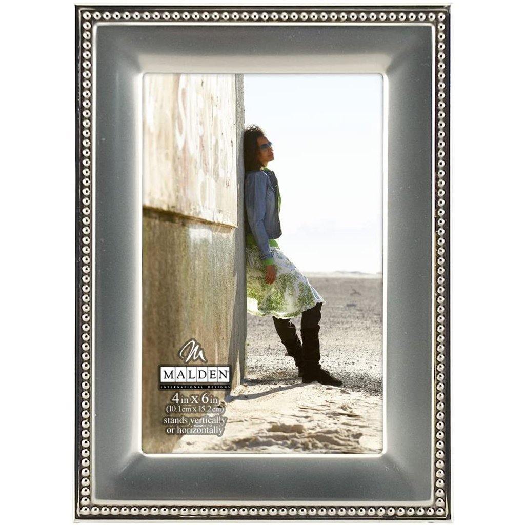 Malden : Silver Metal With Silver Beads 2-Tone Photo Frame - 5x7