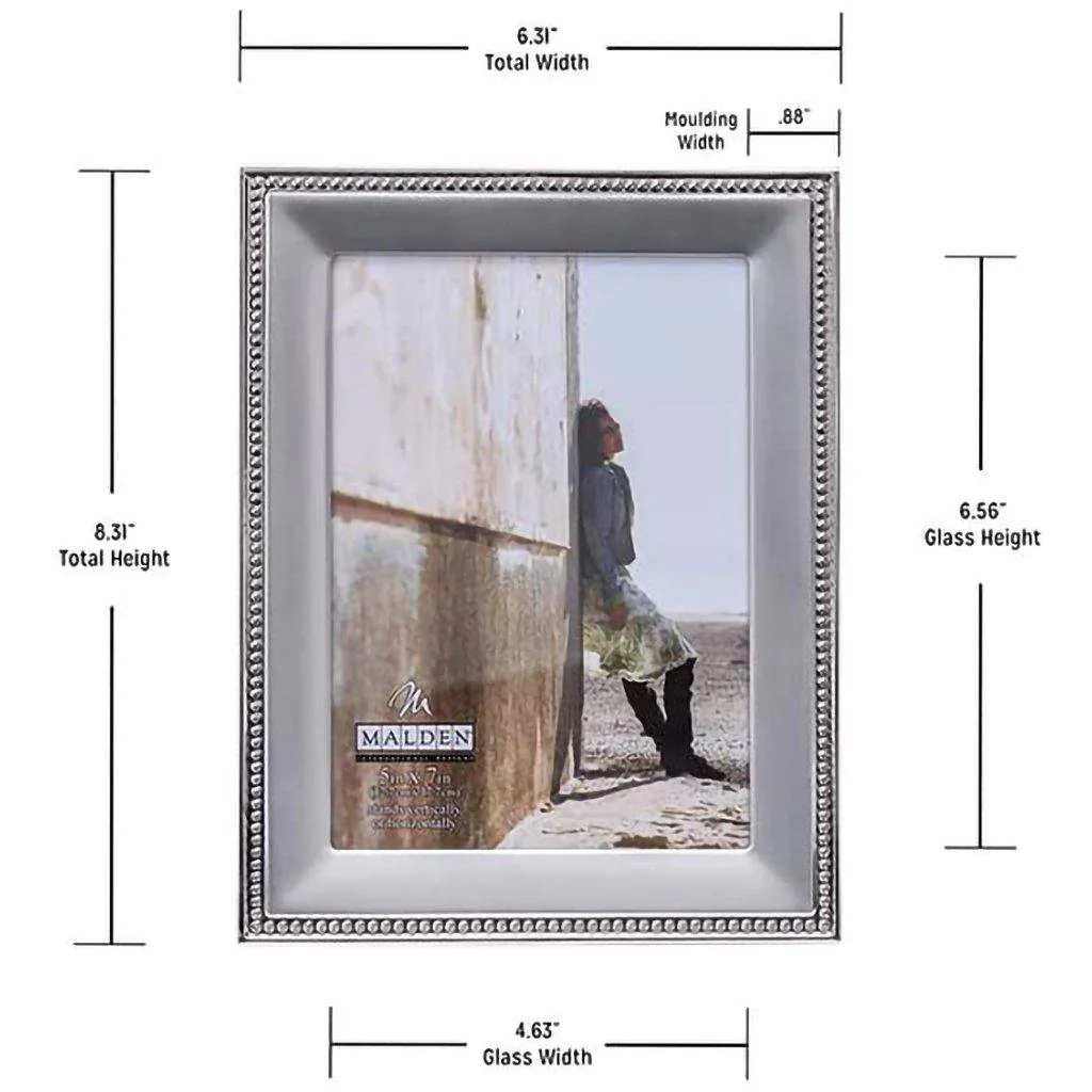 Malden : Classic Silver Metal With Silver Beads 2-Tone Photo Frame - 5x7 - Image 3