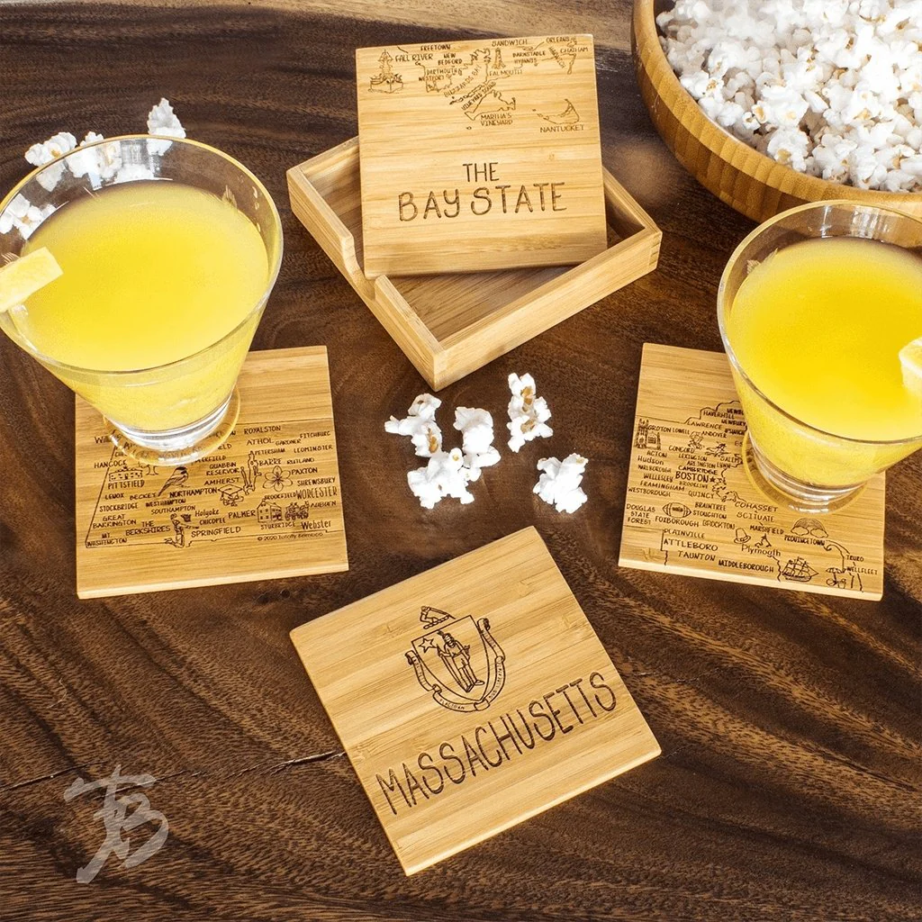 Massachusetts State Puzzle 4 Piece Bamboo Coaster Set with Case - Image 7