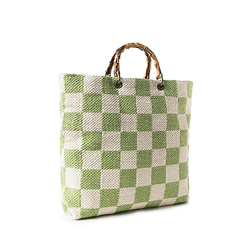 Myra Bag : Classic Cottage Checker Tote Bag In Green - Image 3