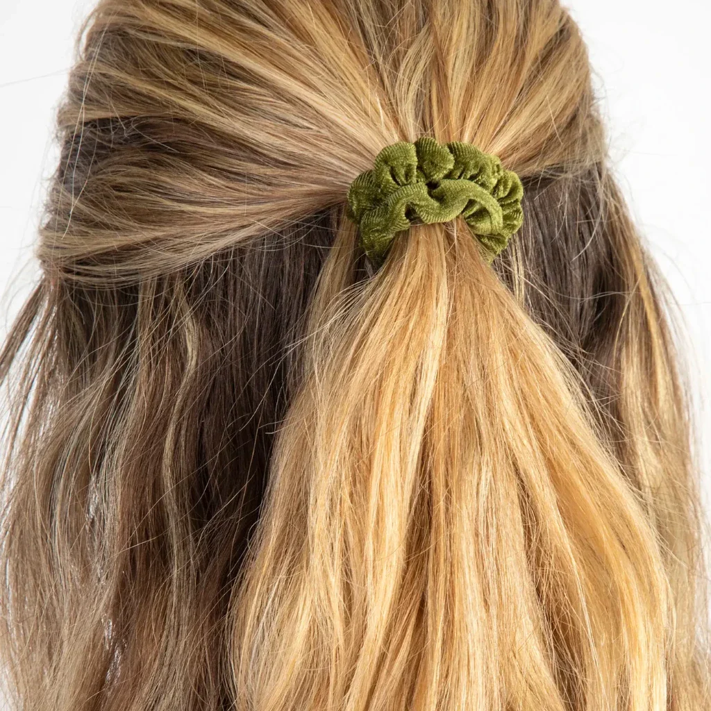 Natural Life : Olive Velvet Scrunchies, Set of 5 - Image 3