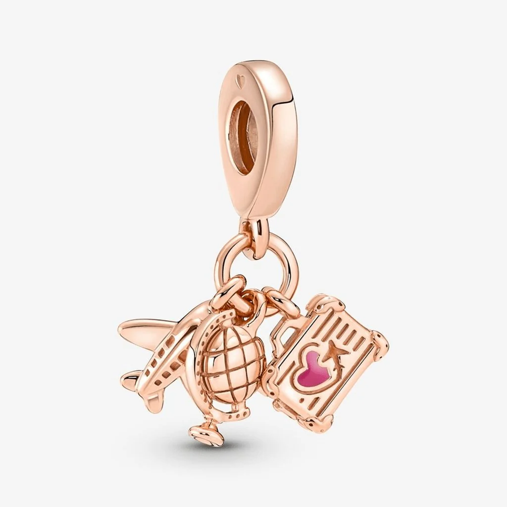 PANDORA : Airplane, Globe & Suitcase Triple Dangle Charm