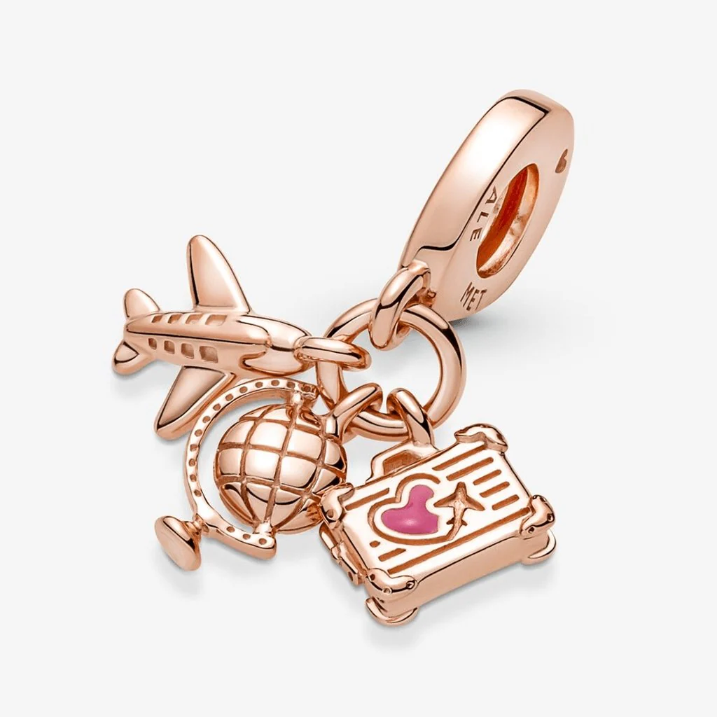 PANDORA : Airplane, Globe & Suitcase Triple Dangle Charm - Image 4