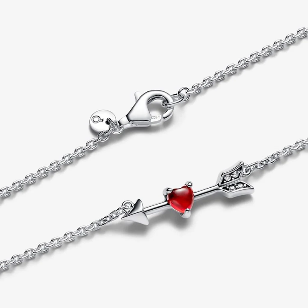 PANDORA : Arrow & Murano Glass Heart Necklace - Image 4