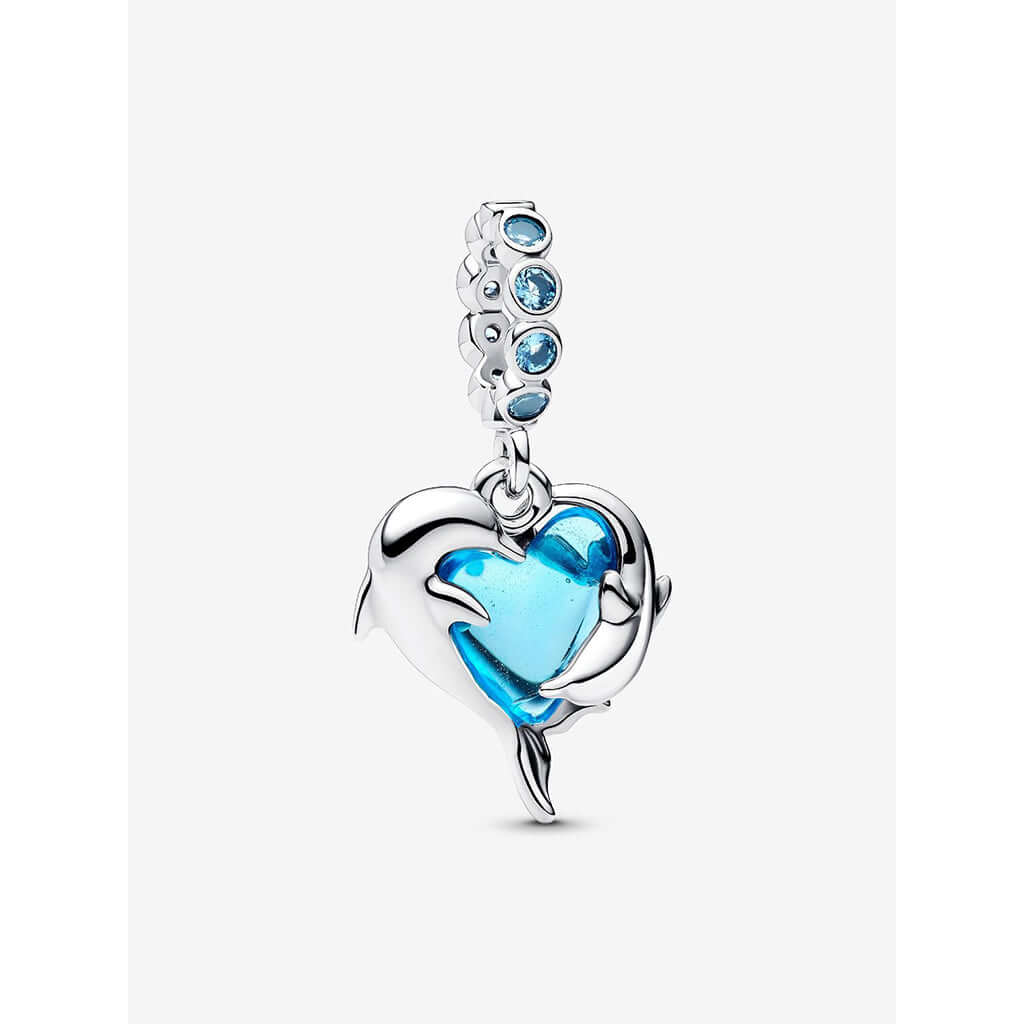 Pandora : Blue Murano Glass Dolphins Dangle Charm - Image 2