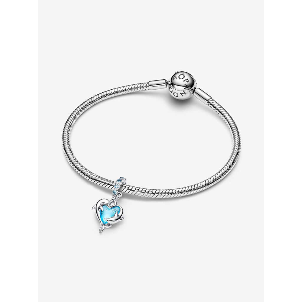 Pandora : Blue Murano Glass Dolphins Dangle Charm - Image 3