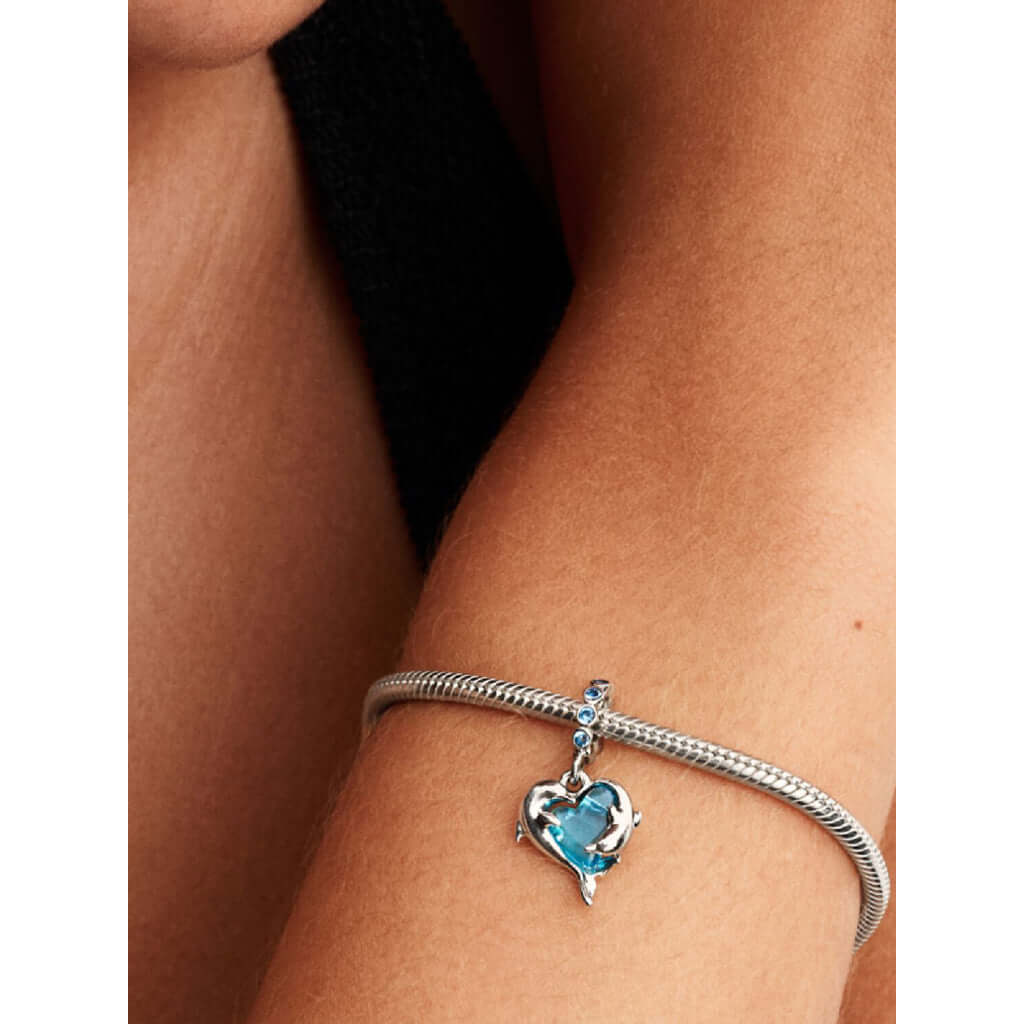 Pandora : Blue Murano Glass Dolphins Dangle Charm - Image 4