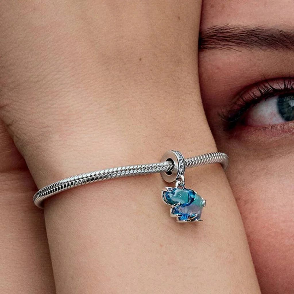 Pandora : Blue Murano Glass Elephant Dangle Charm - Sterling Silver - Image 4