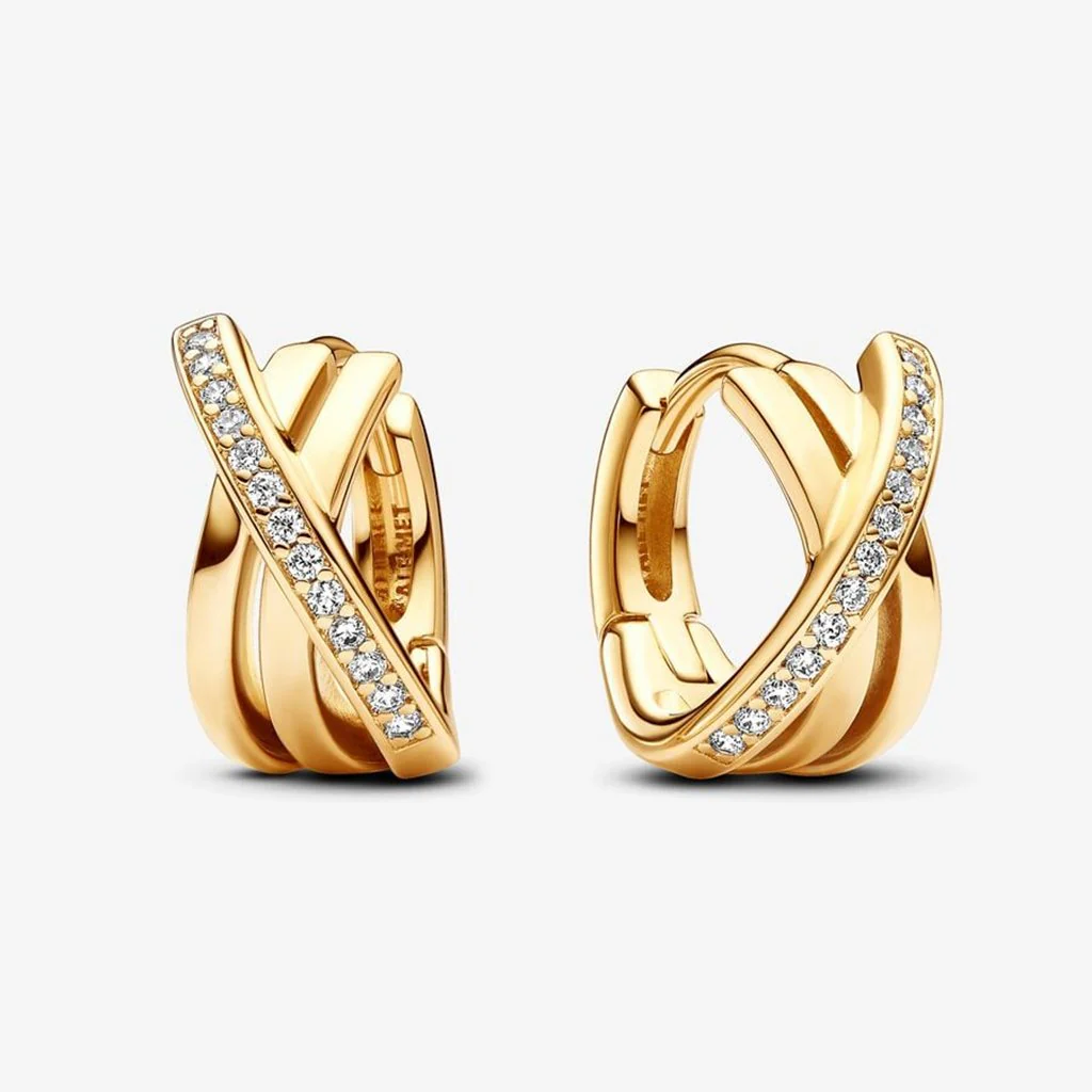 PANDORA : Crossover Pavé Hoop Earrings - Gold