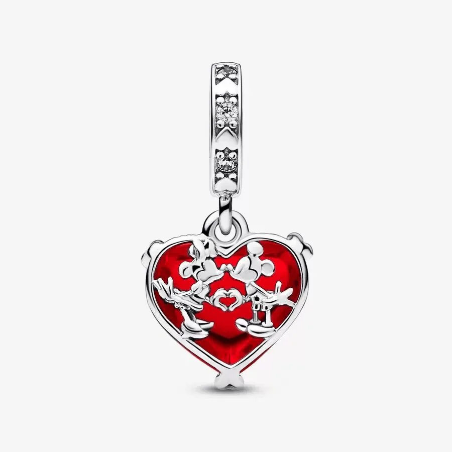 PANDORA : Disney Mickey & Minnie Mouse Kiss Red Murano Glass Dangle Charm - Image 3