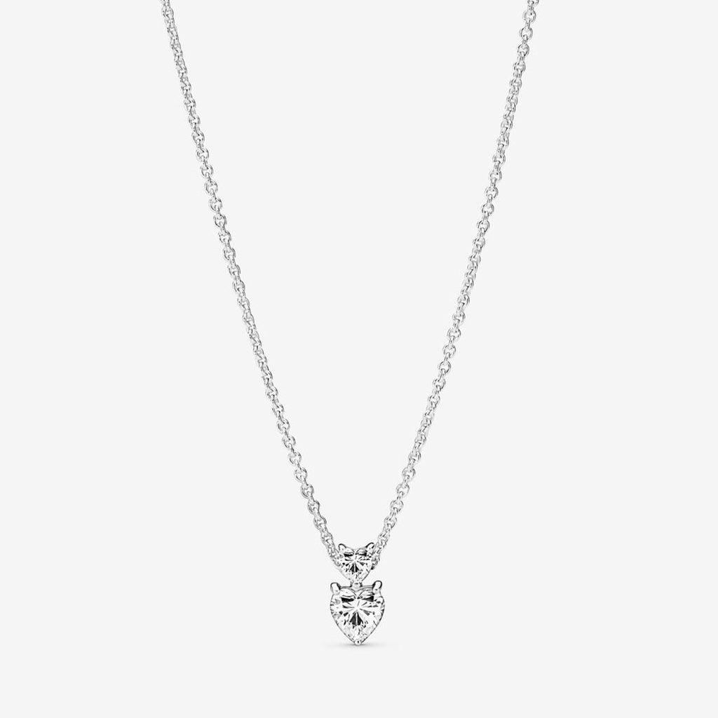 PANDORA : Double Heart Pendant Sparkling Collier Necklace