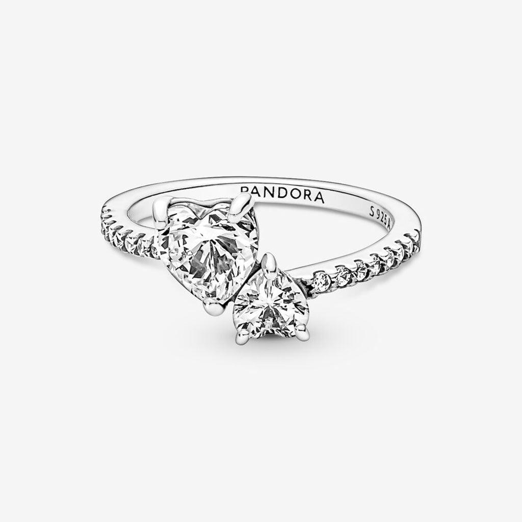 PANDORA : Double Heart Sparkling Ring in Sterling Silver - Image 2