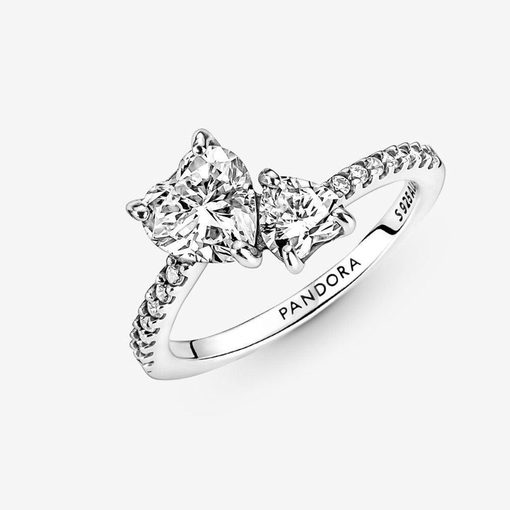PANDORA : Double Heart Sparkling Ring in Sterling Silver - Image 3