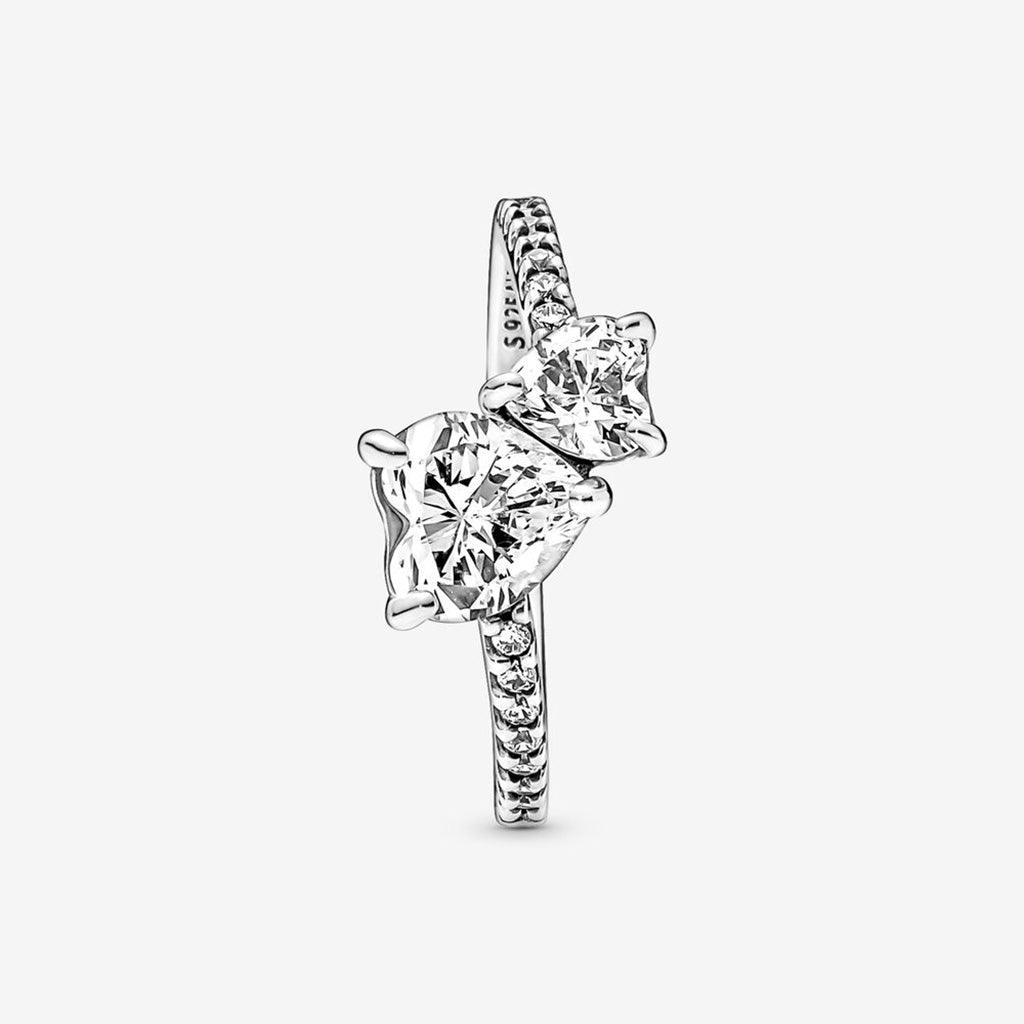 PANDORA : Double Heart Sparkling Ring in Sterling Silver - Image 4