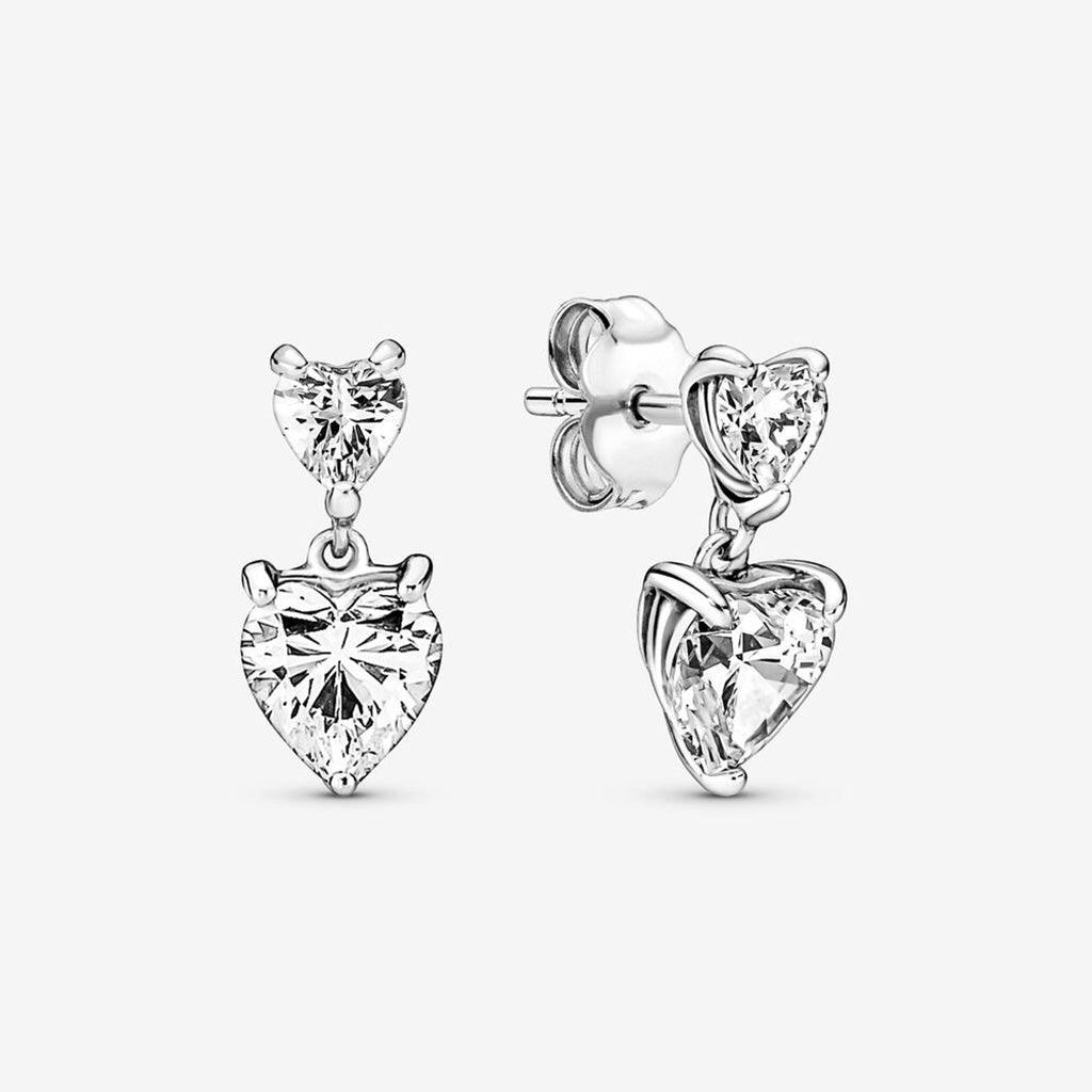PANDORA : Double Heart Sparkling Stud Earrings