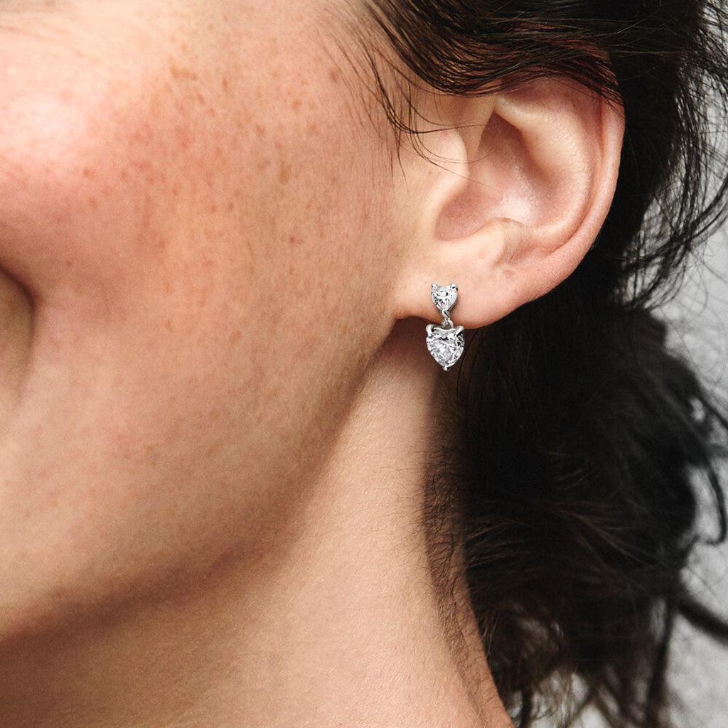 PANDORA : Double Heart Sparkling Stud Earrings - Image 3