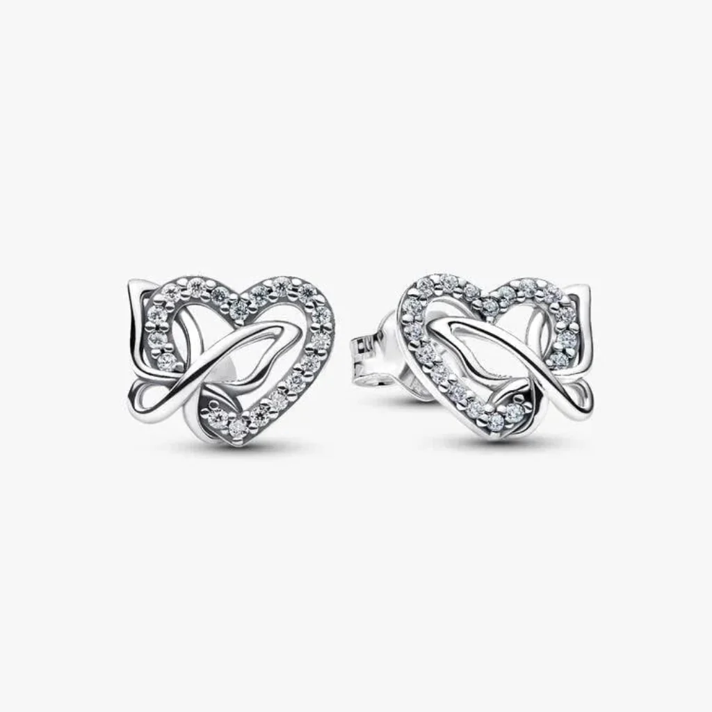 PANDORA : Entwined Heart & Butterfly Stud Earrings - Silver
