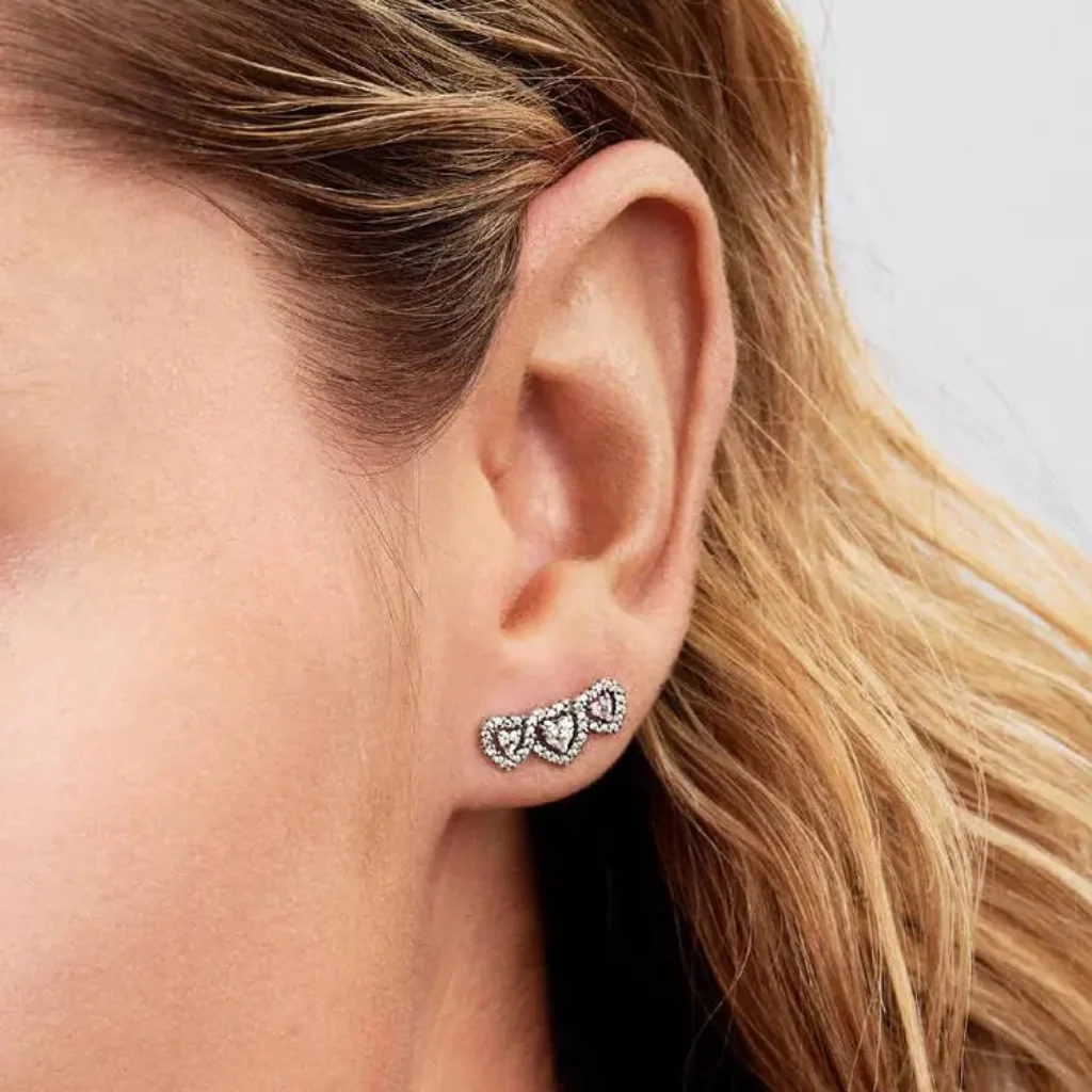 Pandora : Halo Heart Trilogy Stud Earrings - Image 3