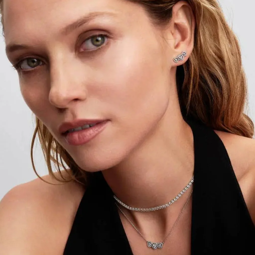 Pandora : Halo Heart Trilogy Stud Earrings - Image 4