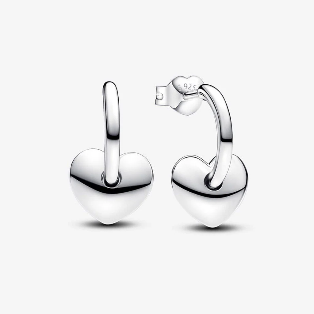 PANDORA : Heart Open Hoop Earrings- Silver