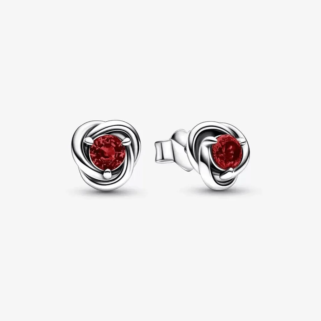 PANDORA : January Red Eternity Circle Stud Earrings