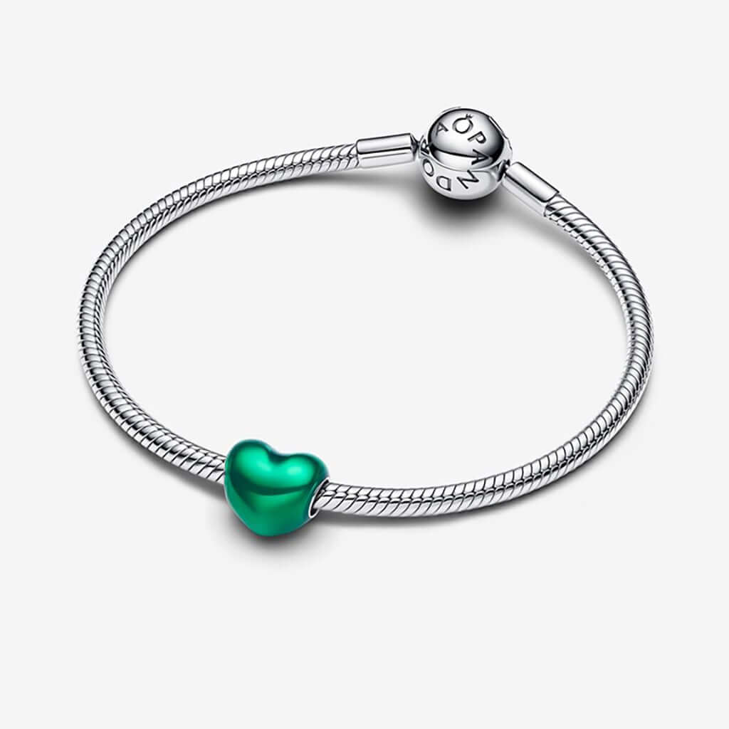 PANDORA : Metallic Green Heart Charm - Image 3