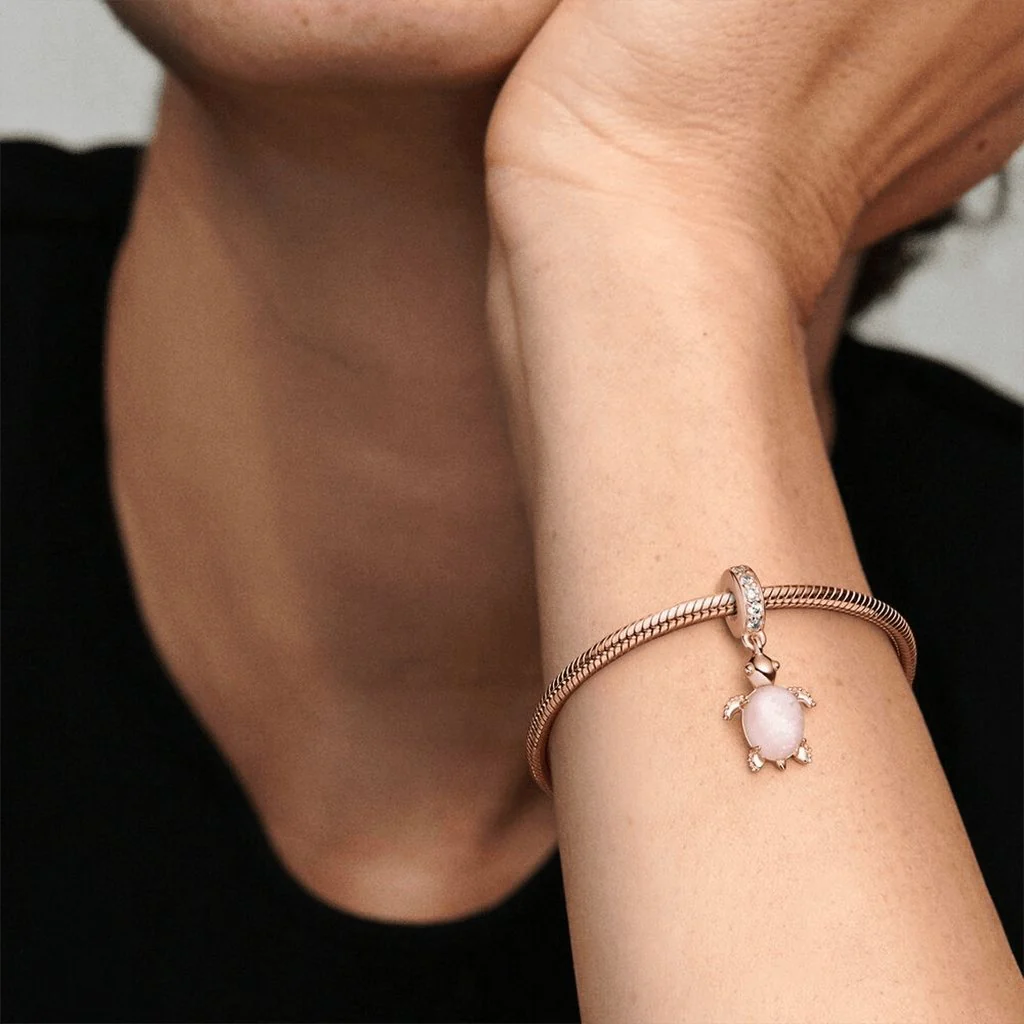 PANDORA : Murano Glass Pink Sea Turtle Dangle Charm - Image 7