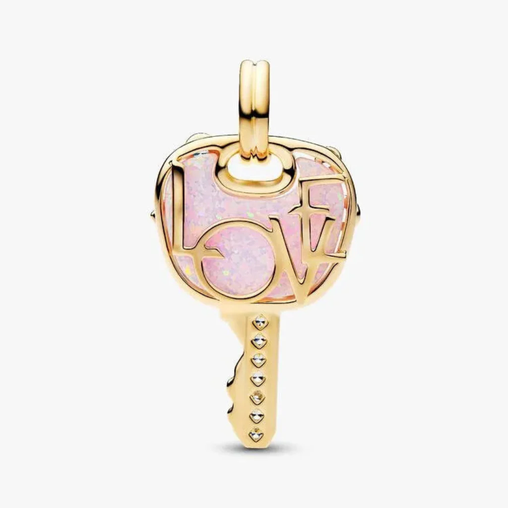 Pandora : Opalescent Pink Love Key Large Dangle Charm - Image 2
