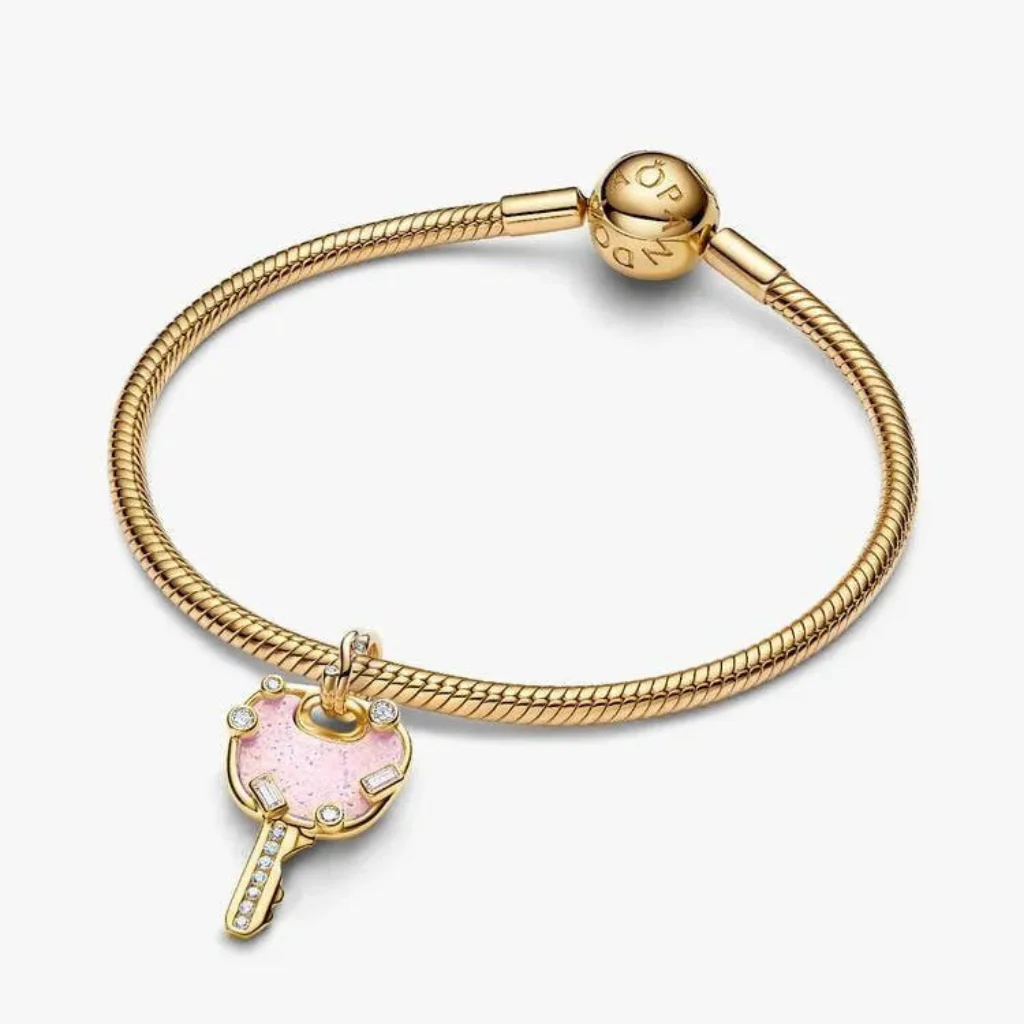 Pandora : Opalescent Pink Love Key Large Dangle Charm - Image 3