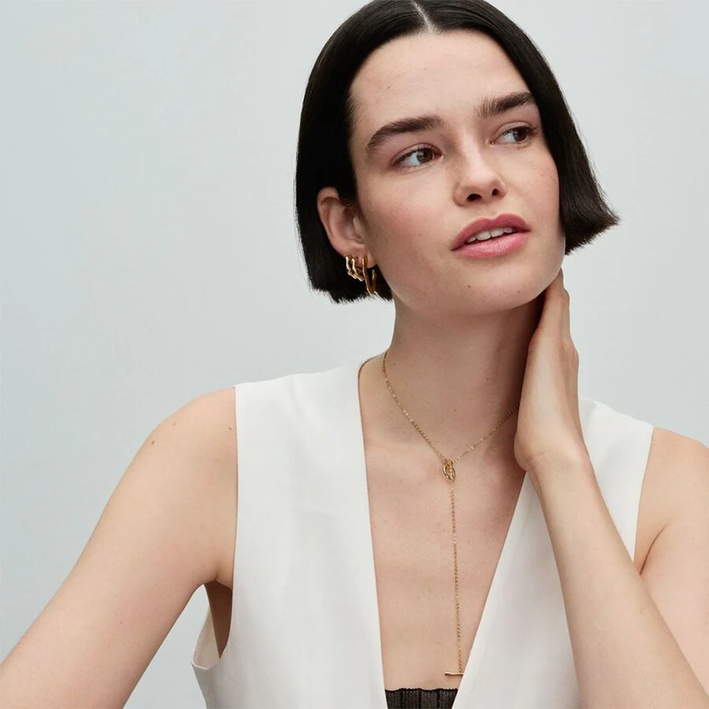 PANDORA : Organically Shaped Open Hoop Earrings in Gold - Image 3